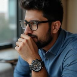Customer Anand wearing Aero Chrono at desk